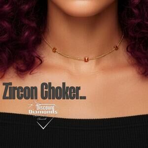 Choker / Necklace 18K Yellow Gold on Titanium - Red Crystal